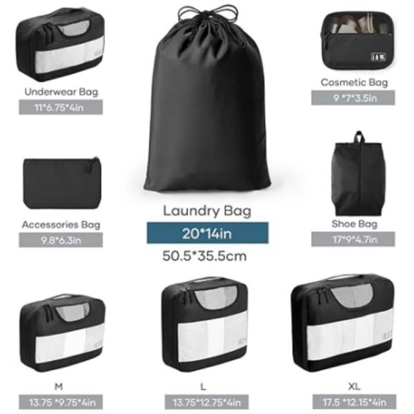 Custom Logo Accepted Unisex Travel Bags 8 Set Packing Cubes with Laundry Bag and Storage