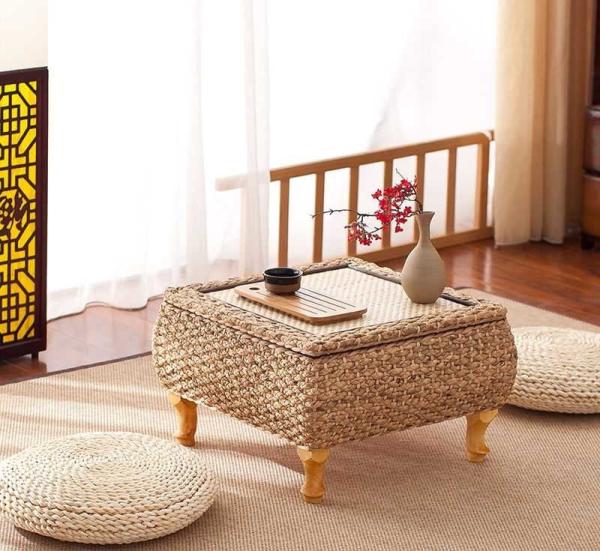 The Cane Makes Up Tea Table Natural Straw Woven Floor Table
