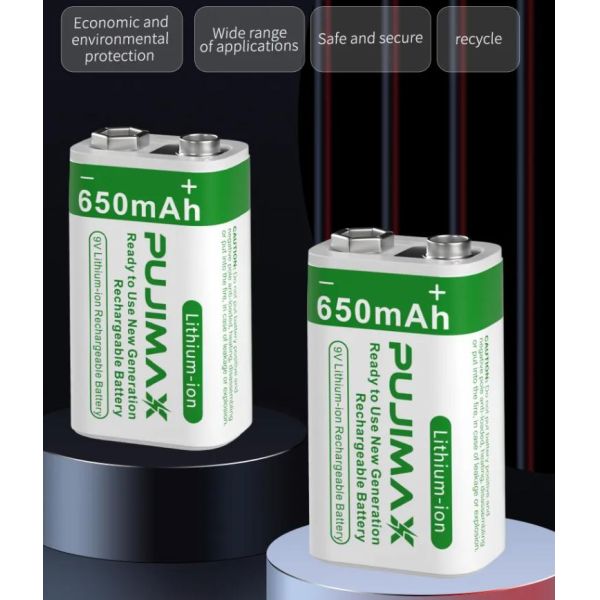 USB Battery New Products 1pcs 650mAh 9V Lithium-ion Rechargeable Battery for Multimeter Wireless Microphone Smoke Detectors