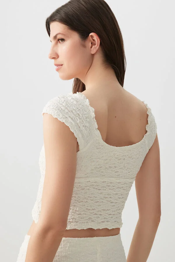 Textured Smocked Tie-Front Collection - Cami & Short Sleeve Tops (Red / White / Black)