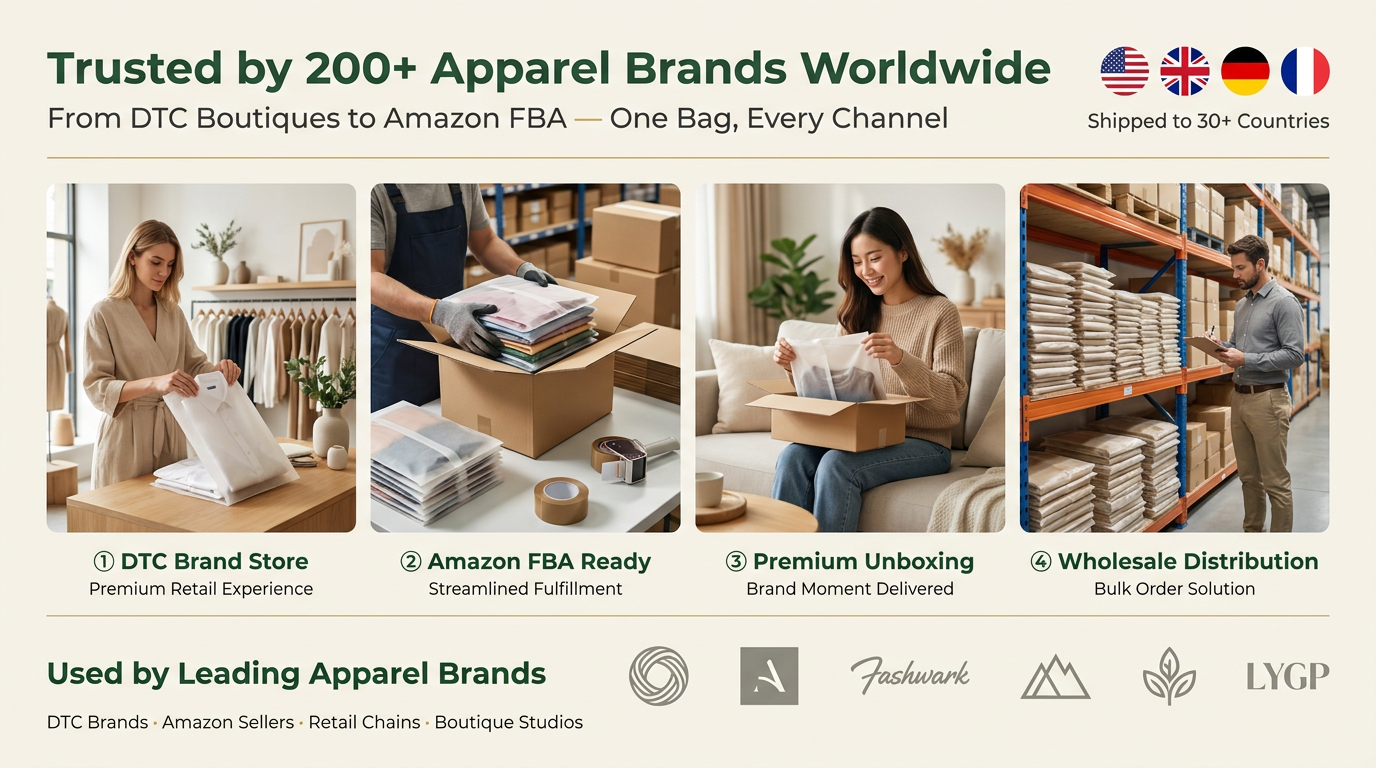 Luxury Zero Plastic Glassine Bag Eco-Conscious Green for Certified Recyclable Apparel Packaging Clothing EU Compliant Garment