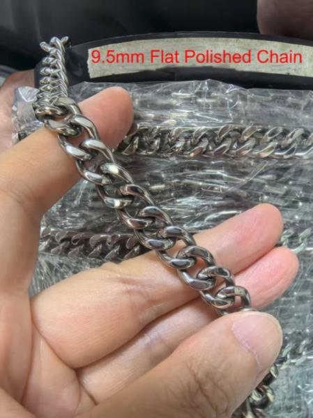 Stocked and Hot Sale 9.5mm Flat Polished Chain Titanium Accessories Gentlemen Chain