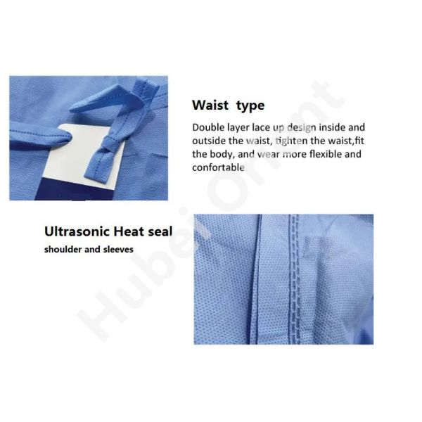 AAMI PB70:2012 Level-3 Knitted Cuffs Disposable SMS Fabric Surgical Gown