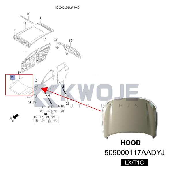 OE 509000117AADYJ Auto Spare Parts Auto Parts Engine Cover T1C for EXCEED LX