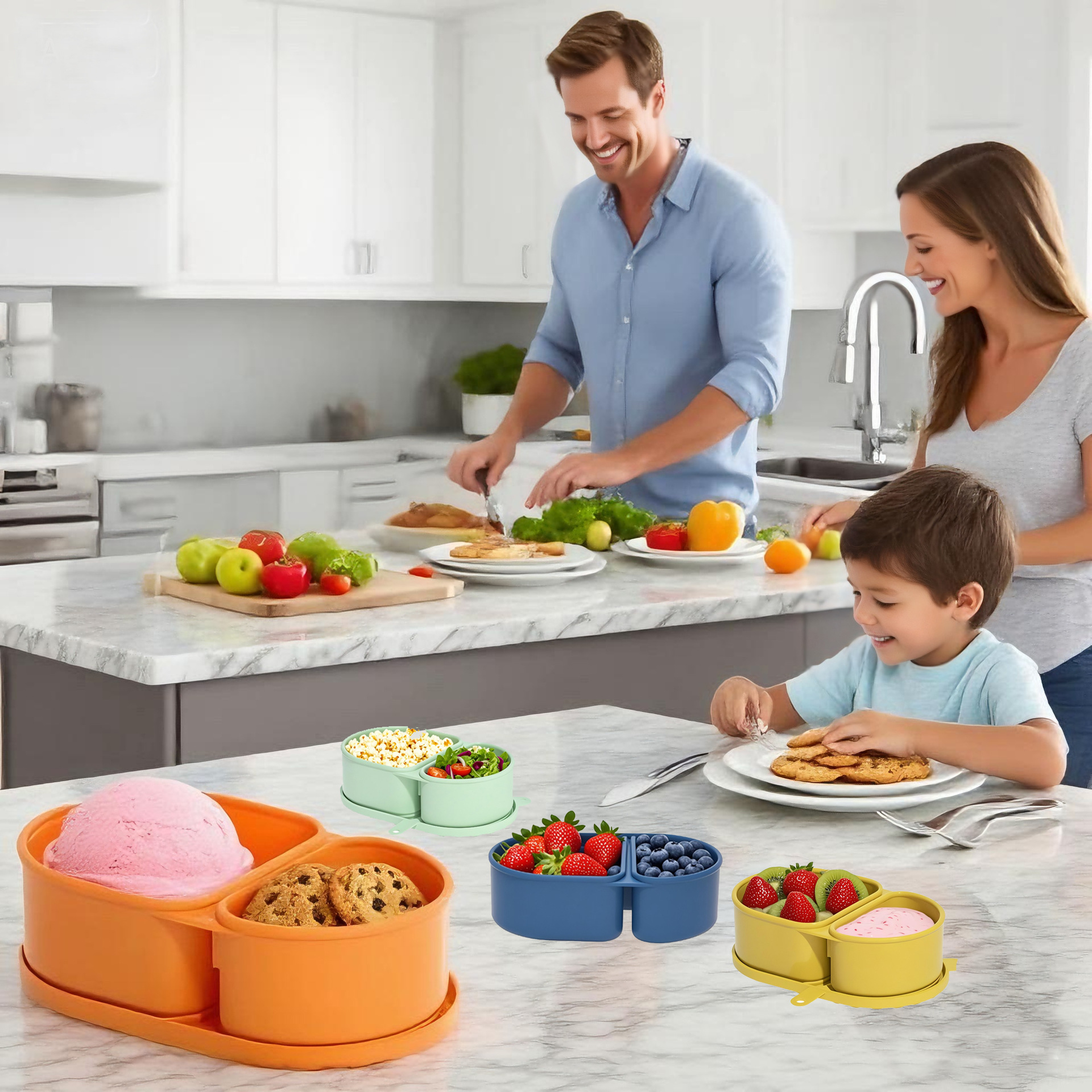 Wholesale Food Grade Silicone Lunch Box Set with Compartmentalized Storage Boxes