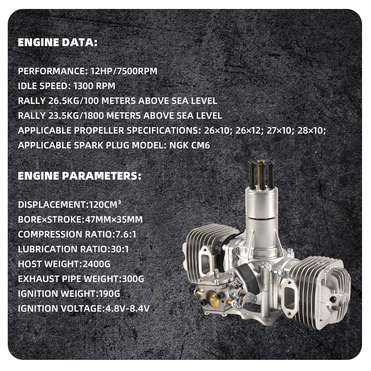 DLE120 RC Model Aircraft Gas Engine For Remote Control Gasoline Airplane 12HP 7500RPM Enige Parts