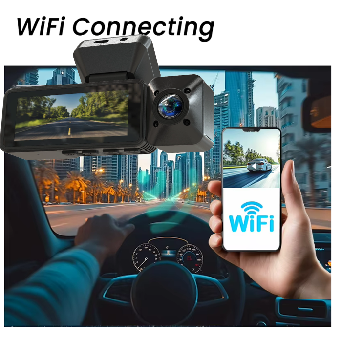 4K Triple Lens Dash Cam With WiFi Car Recorder 1080 Inside Rear Recording