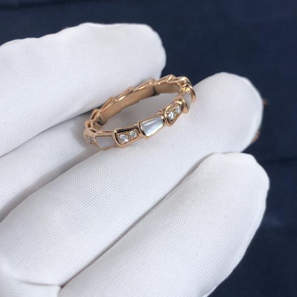 Elegant  18K Gold Diamonds Serpenti Viper Ring Diamond With White MOP Ring Yellow Gold White Gold