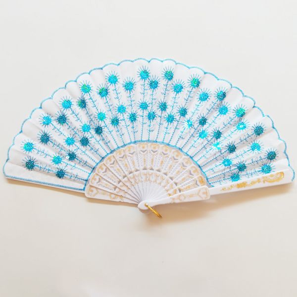 Hot Selling Foldable Hand Held Fan Black Plastic Embroidery Sequin Hand Fan