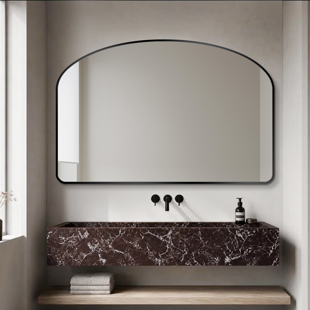 Arch Shape Bathroom Wall Mirror With Black Aluminum Frame