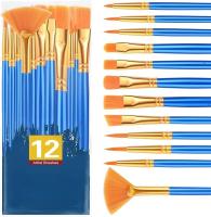 Wooden Handle Acrylic Paint Brush Set 12 Pcs Nylon Hair Paint Brushes For All Purpose