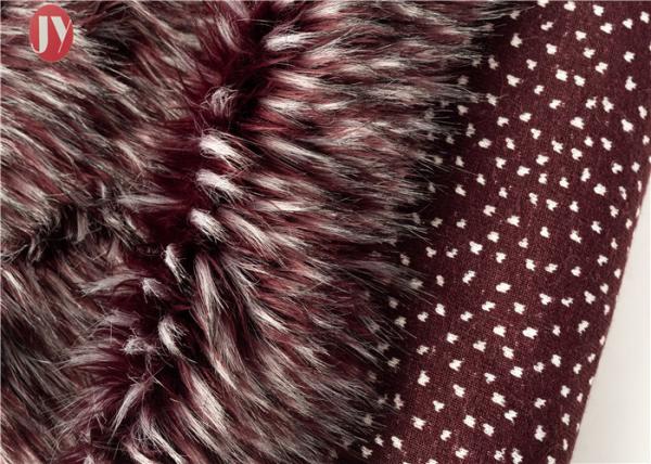 Wine Red Fake Fur Fabric , Ostrich Feathers Light Brown Faux Fur Animal Jacquard