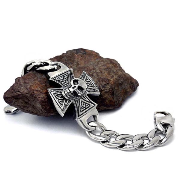 Gothic Skull Cross Stainless Steel Id Bracelet for Men Vintage Old Metal Finishing (JCE456)