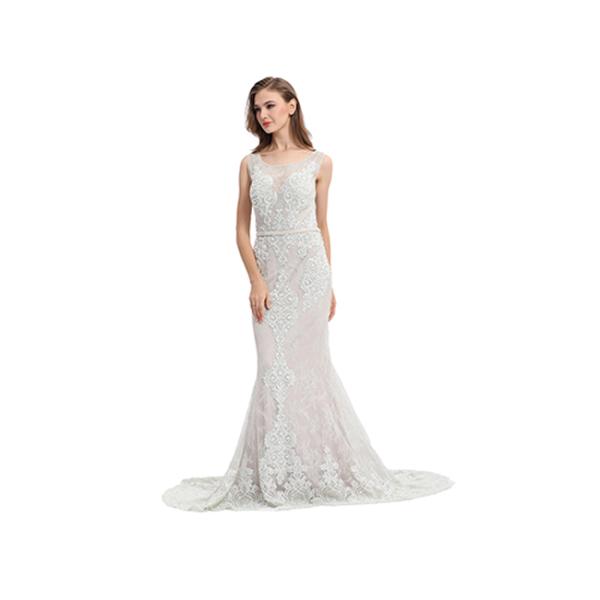 V Neck Beading Sweep Train Mermaid Prom Dress Short Sleeve European Style