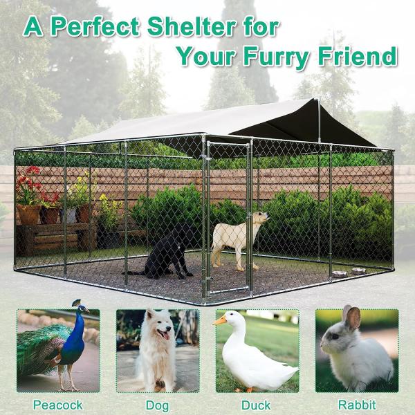 Outdoor Dog Kennels for Large Dogs with Roof, Heavy Duty Metal Dog Enclosures for Outside, Large House Cage Dog Pen