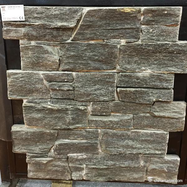 Black Quartzite Cement Meshed Back Wallstone For Landscape / Garden