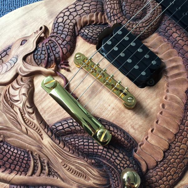 Custom guitar, carved dragon pattern, ebony fingerboard, free shipping