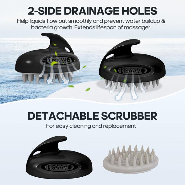 ABS TPR Scalp Washing Brush Detachable Bristles Wet Dry Hair Brush