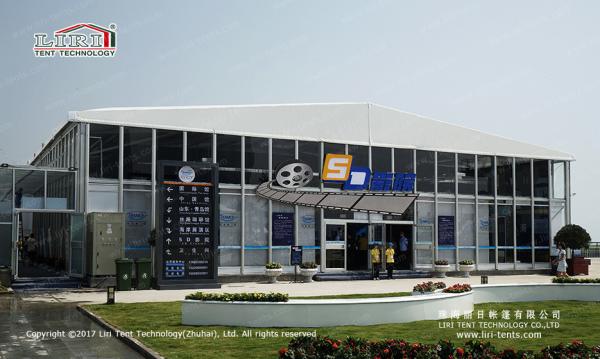 Fire Retardant Outdoor Exhibition Tents , Cinema Movie Tent Structure With Glass Walls And Inflatable Roof