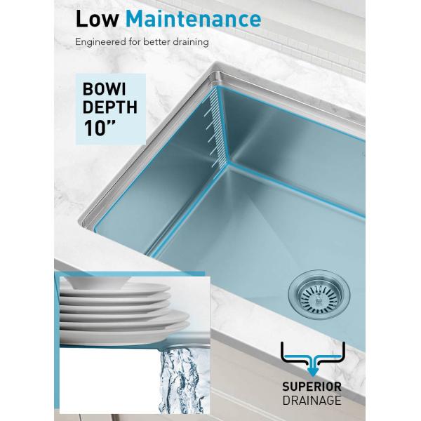 Rectangular 33 Inch Stainless Steel Kitchen Sink With Satin Polished Finish