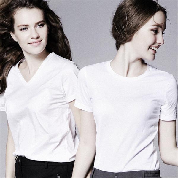 Plain Mercerized Cotton Plus Size Ladies Shirts Round Neck Short Sleeved