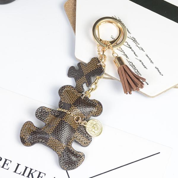 OEM Leather Teddy Bear Keychain , 65mm Cute Keychains For Women