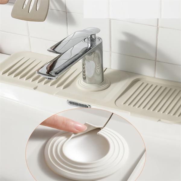 Waterproof Silicone Bottom Mat for Bathroom and Kitchen Countertop Faucet Light Gray
