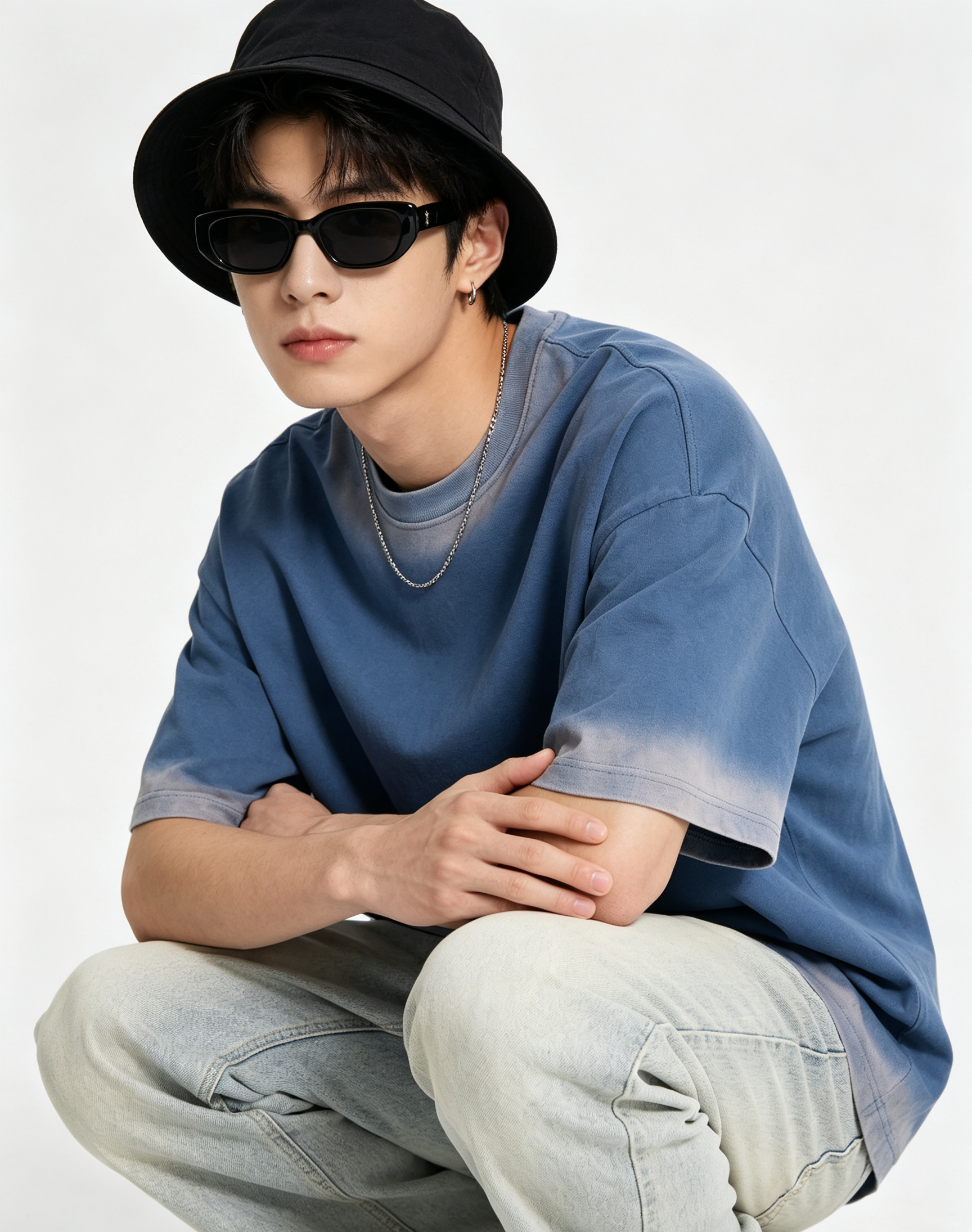 210G Cotton Spray Marble Gradient Oversized Drop Shoulder Multi-Season Tee 6 Colors