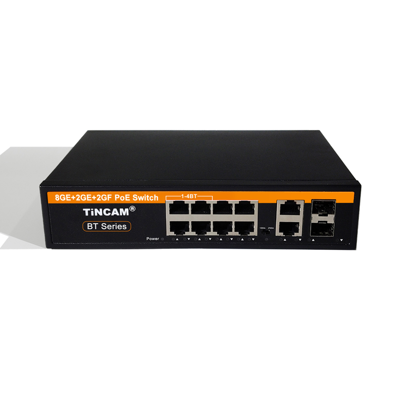 12 Port Gigabit AI Smart PoE Switch 8 PoE+ Ports 4 BT 60W PoE++ Ports 2 RJ45