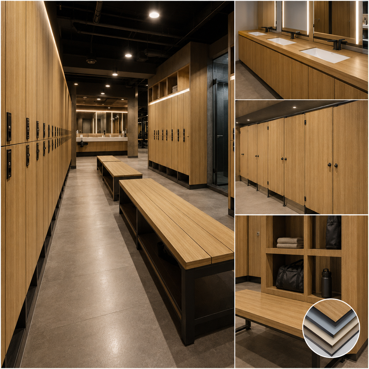 Waterproof Compact Laminate Ski Resort Lockers, HPL Phenolic Resin Changing Room Storage Cabinets with Keypad Lock