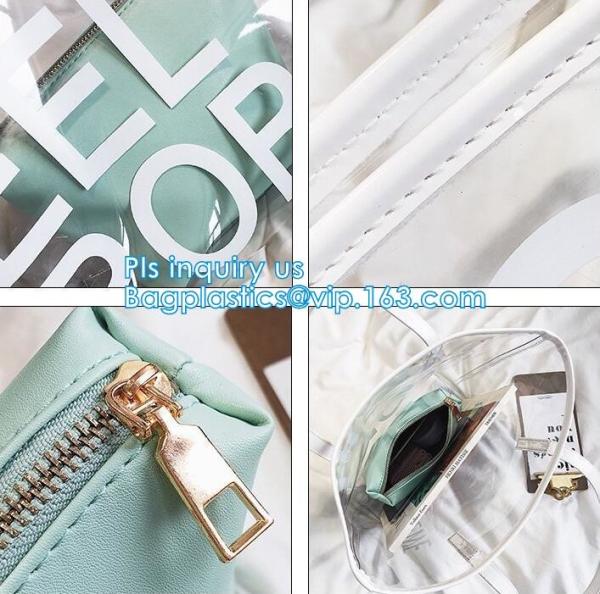 travel cosmetic bag pvc pu leather toiletry bag makeup bag for woman, Fashion Women Clear PVC Beach Crossbody Bags, hand