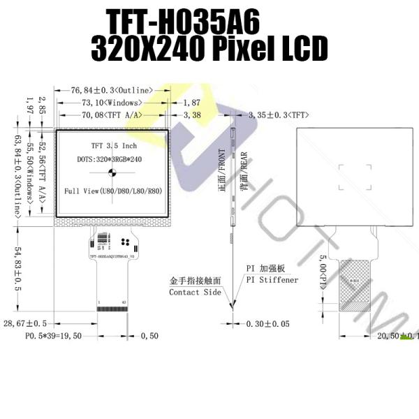 Módulos legibles de la exhibición de TFT LCD de la luz del sol interfaz TFT-H035A6QVIST9N40 del RGB de 3,5 pulgadas