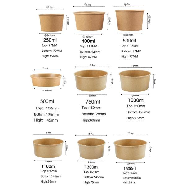 Шары 1000ml Kraft покрытия PE PLA бумажные для супа