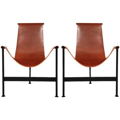 Mid Century Leather Sling Lounge Chair / Modern Contemporary Lounge Chair