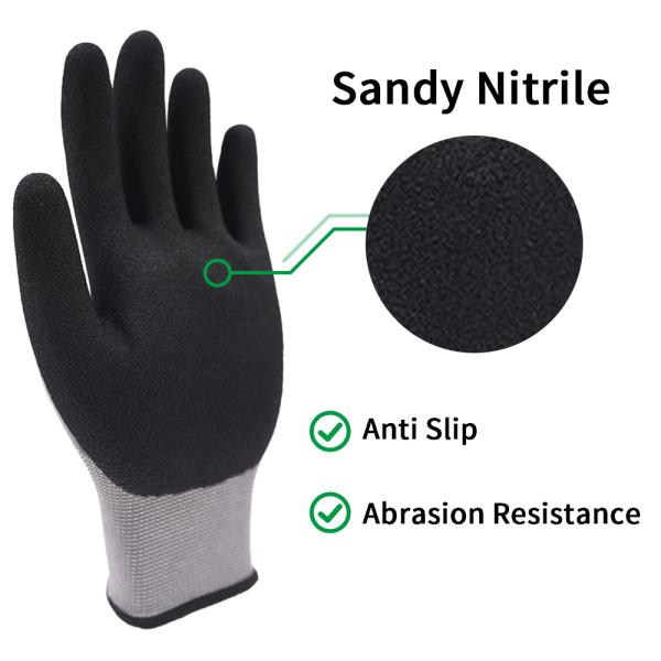13 Gauge Nitrile Nylon Safety Gloves , Black Abrasion Resistant Work Gloves
