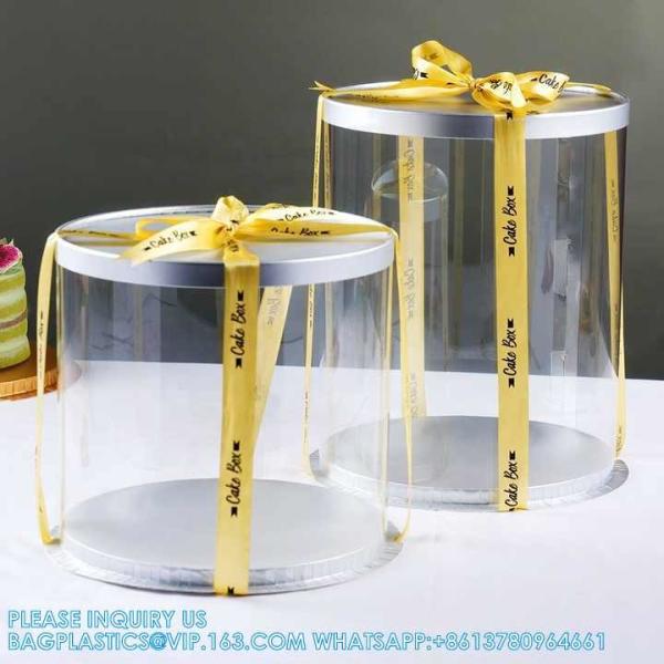 Tall Clear Cake Boxes With Ribbon - Gold Round Clear Cake Box For Birthday Cake | Wedding Cake Transparent Cake Box