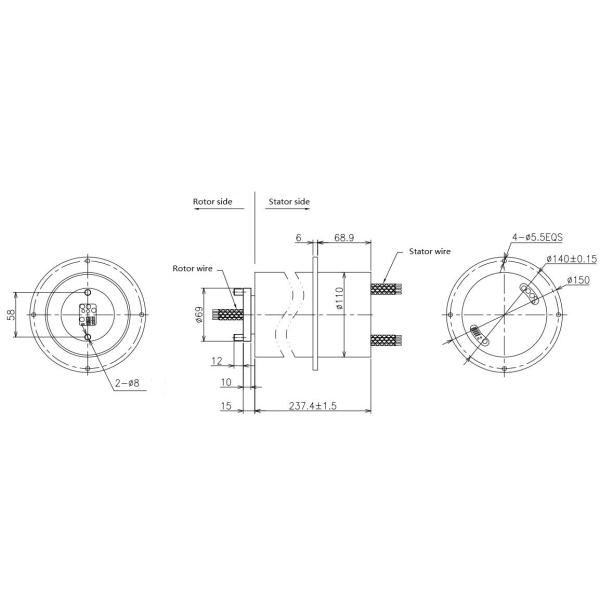 Твердое тело через соединение скважины IP65 электрическое роторное для оборудования нечистот индустрии