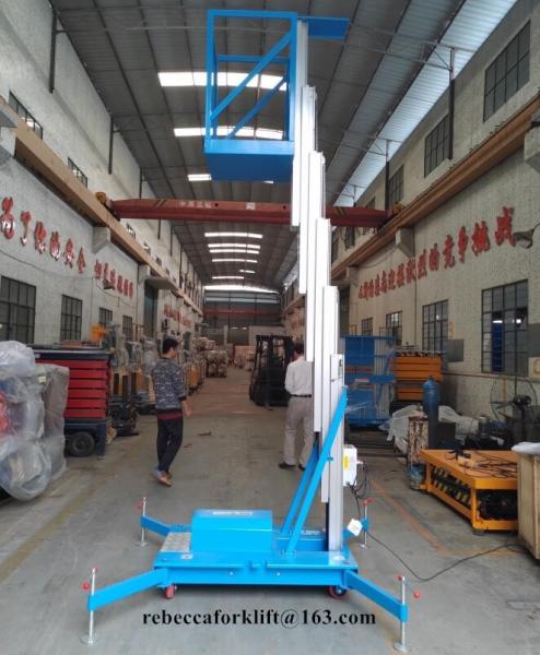 Small lift table 100kg 9 m single mast aluminum lift platform with CE certification