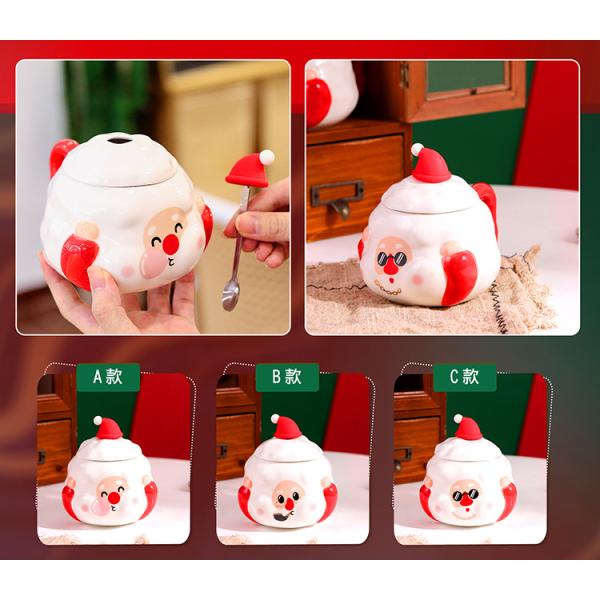 Christmas Occasion Coffee Mugs Custom Santa Cartoon Ceramic Mug with Lid Spoon Gift Set