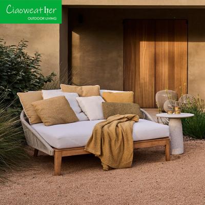 Outdoor Foam Cushion Teak Wood Garden Patio Waterproof Rattan Daybed for Hotel Outdoor Furniture Sets