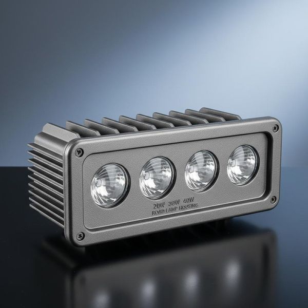Customized industrial die-casting housing for 20W, 30W, 40W road lamps, with 4 lenses.