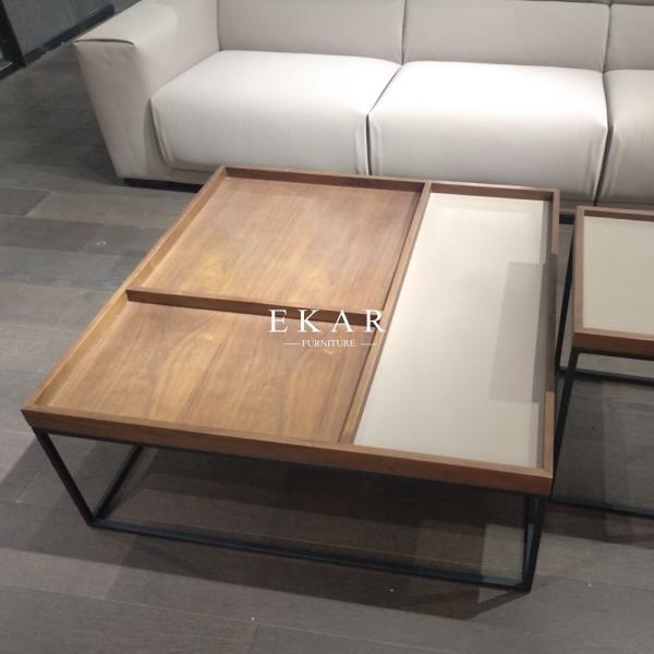 Solid Wood Round Marble Top White Coffee Table Set