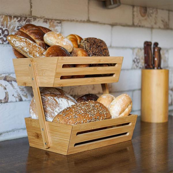 Высококачественный бамбук 2 уровень фруктовой корзины для кухонной столешницы хранилища организатор