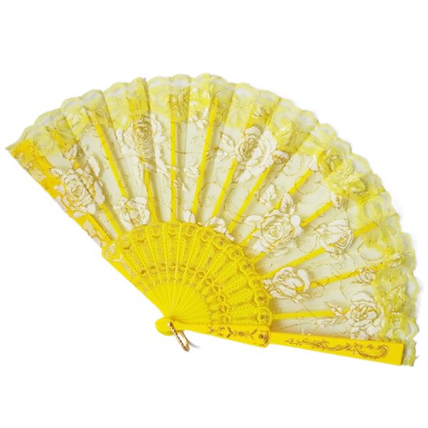 Spanish Translucent Lace Rose Fan Gilded Wing Chun Dance Fan European Style Fabric Silk Folding Hand Fan