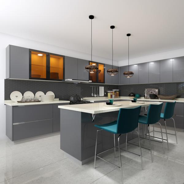 Современный кухонный шкаф с акриловой отделкой и стеновым стилем