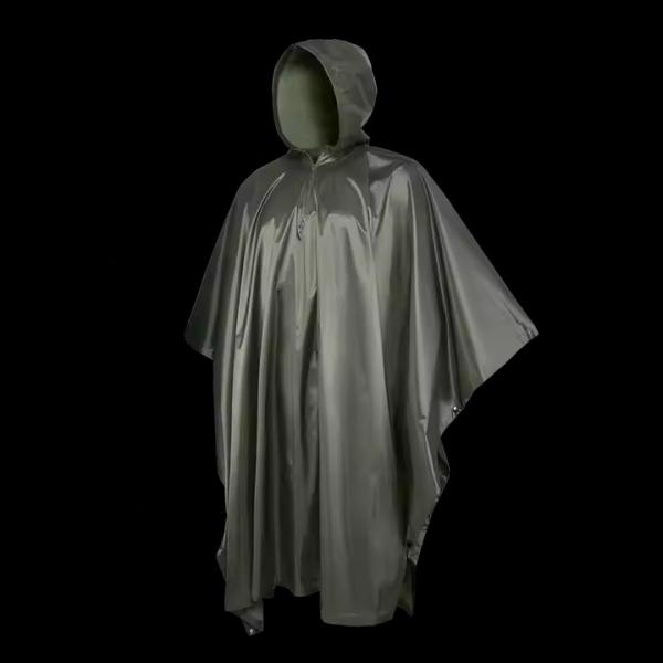 Olive Green Breathable Polyester Poncho Raincoat for Outdoor Activities