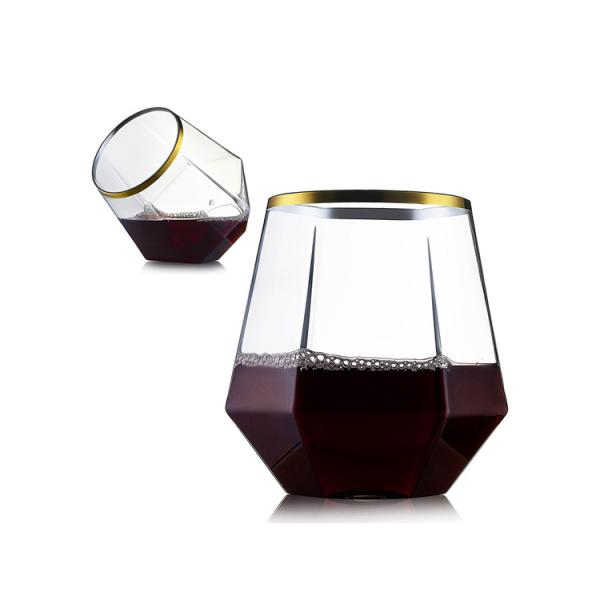 Elegant Gold Rim Diamond Plastic Whisky Glasses Reusable Whiskey Rocks Glass