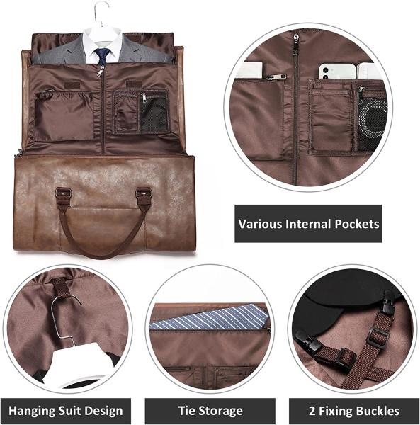 50L Leather Travel Garment Bag Compartment Business Mens Suit