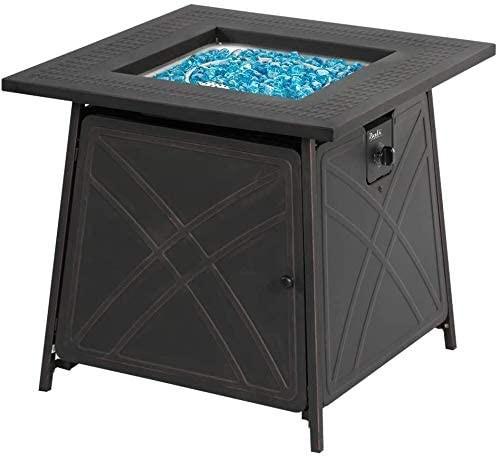 28 Inch 50000 Btu Propane Gas Fire Pit Square Outdoor For Deck Porch