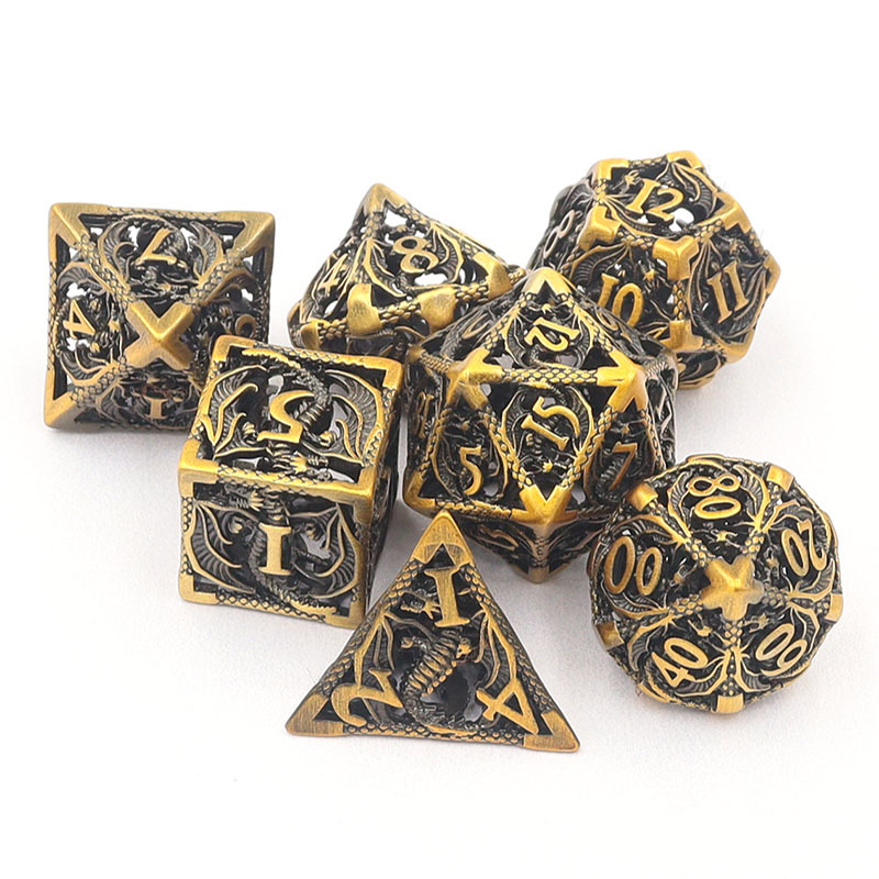 Wholesale Brass Hollow Dice Set - Customized Color Engraved Polyhedral Dice for DND RPG MTG